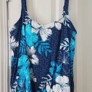 Beach House Side Tie Blouson Tankini Top w/ Pull On Swim Skirt